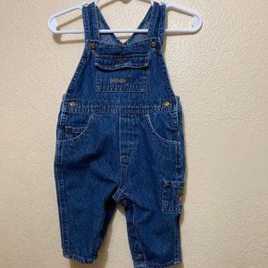 Baby OshKosh B'Gosh Camp Font Logo Denim Cargo Snap Closure Overalls Size 3-6m